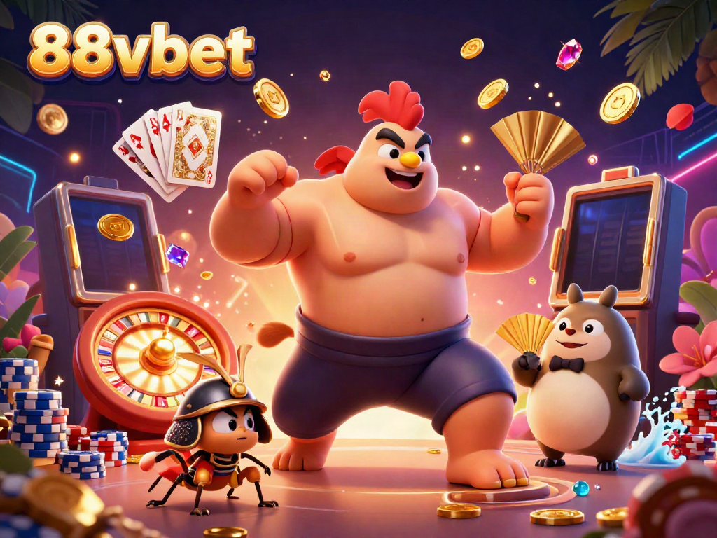 Engage in thrilling casino excitement with 88vbet featuring a sumo wrestler, samurai cricket, and tanuki announcer.