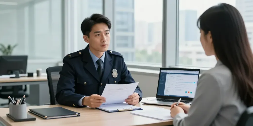 www.goodtam.com expert private investigator consulting with a client in a modern office setting.