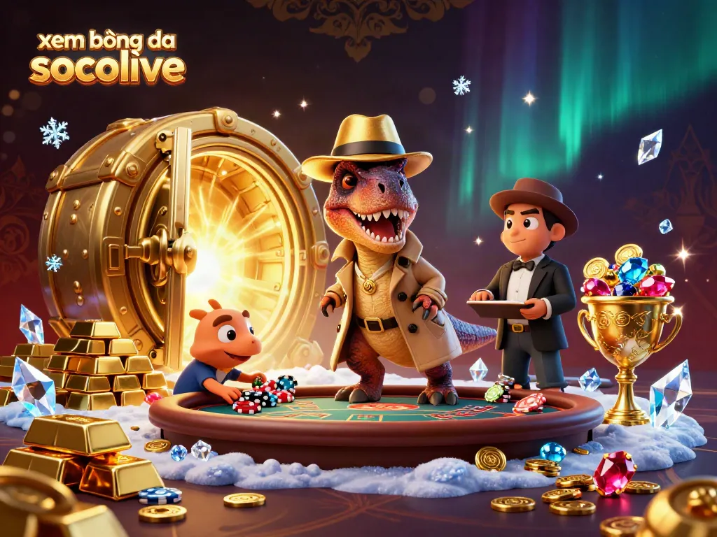 Experience xem bóng đá socolive with a lively casino scene featuring unique animatronic characters.