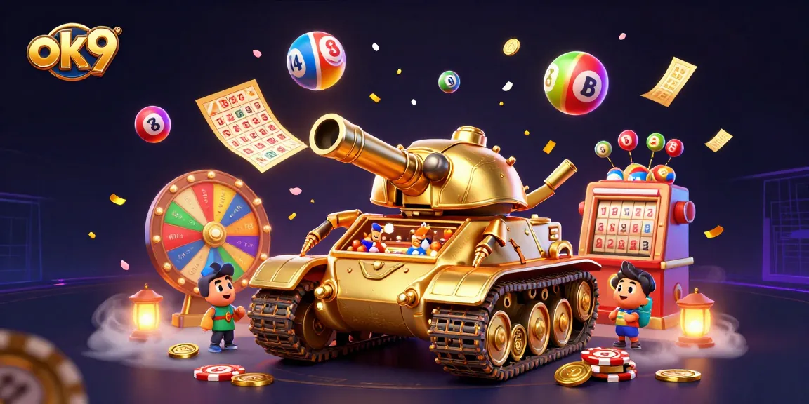Enhance your gaming experience at ok9 with an exciting cartoon casino scene featuring dynamic lottery elements.