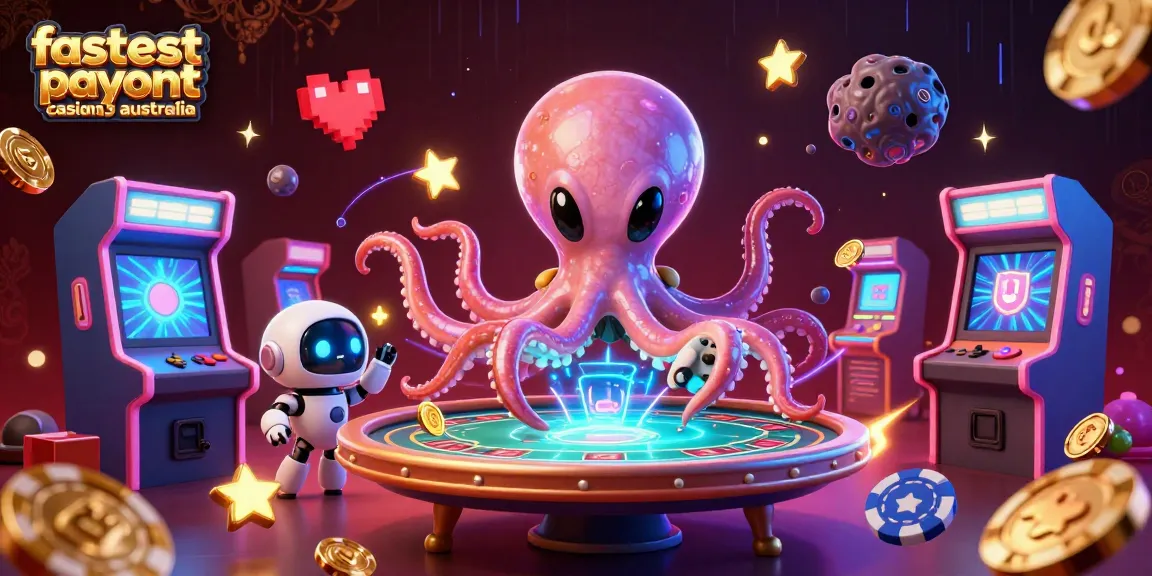 Experience the excitement of the fastest payout casinos australia with an alien octopus and robot at a poker table.
