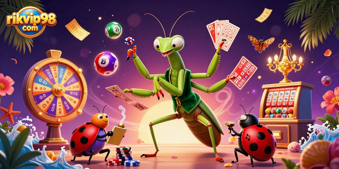 Join the fun at rikvip98 com with a vibrant 3D scene of gaming action and excitement!